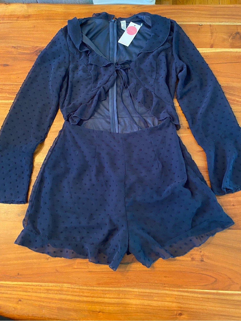 Blue Blush Romper shorts  Navy Swiss Dot Ruffle Romper